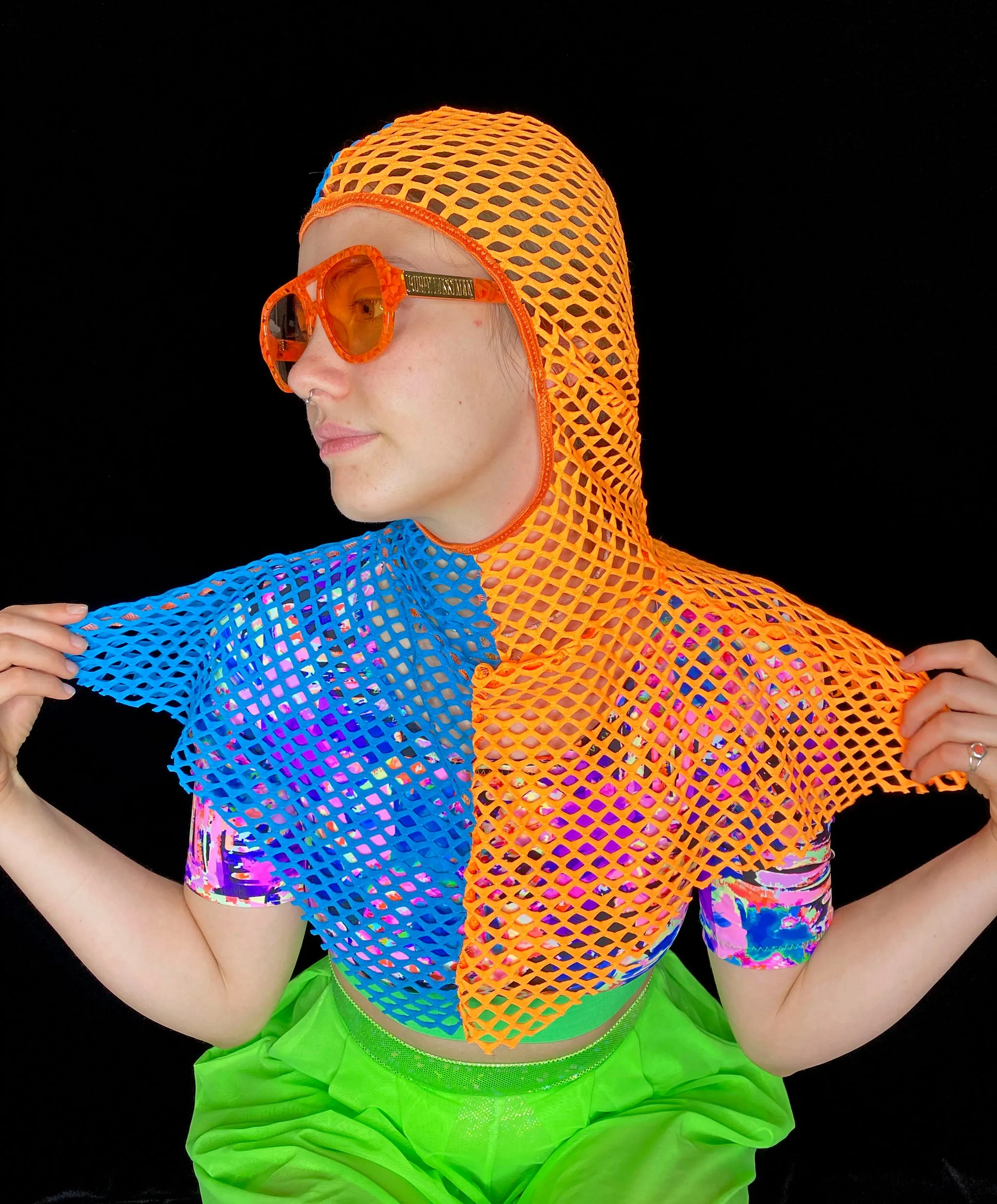 Blue & Orange Fishnet Capelet