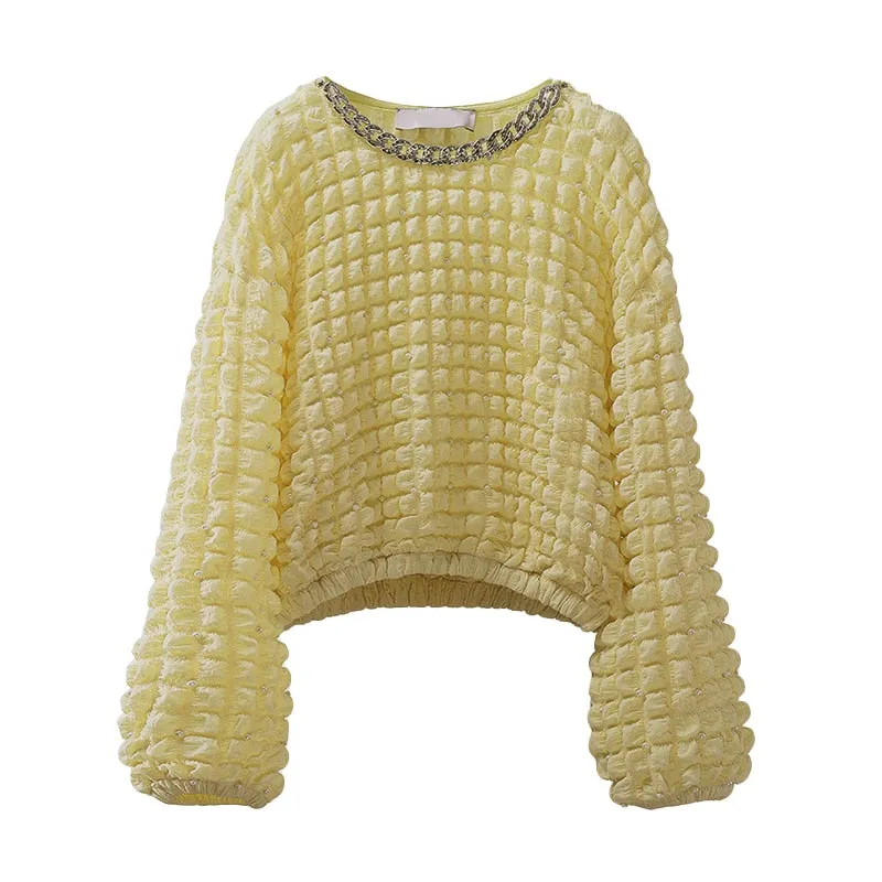 Casual Patchwork Chain Pearl Sweatshirt Female Round Neck Long Sleeve Fashion Sweatshirts For Women Autumn