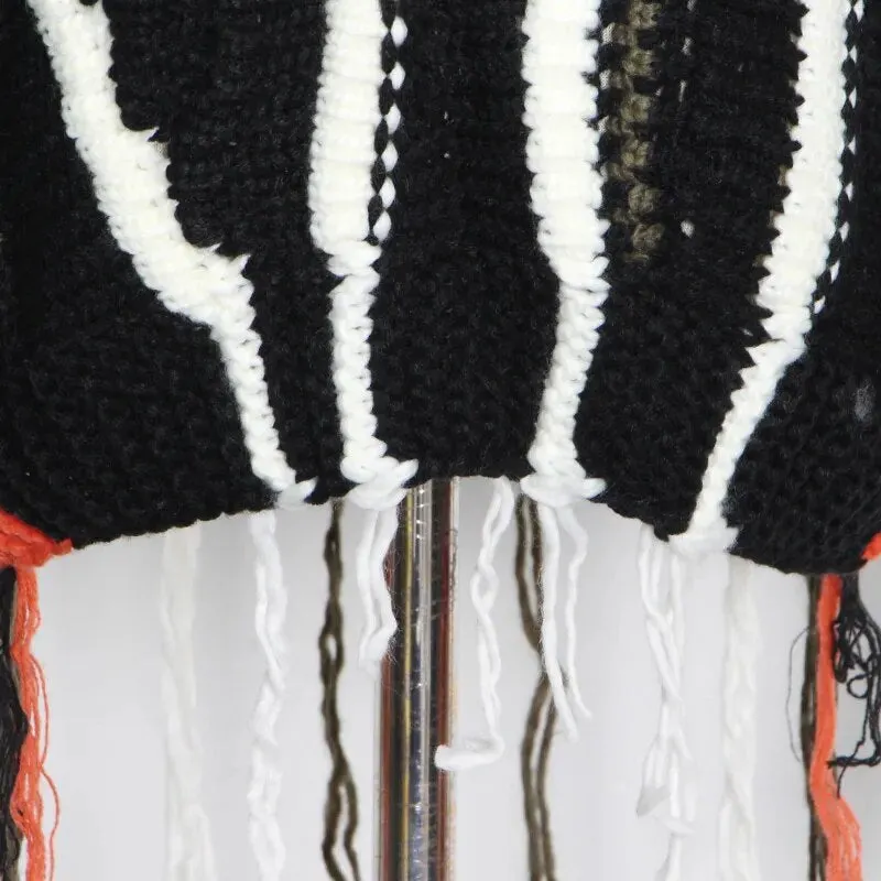 Casual Patchwork Tassel Sweater For Women V Neck Long Sleeve Hit Color High Street Loose Knitted Pullovers Female