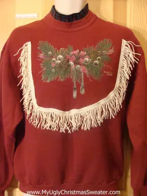 Cheap Red Tacky Christmas Sweatshirt with Ivy Sprigs