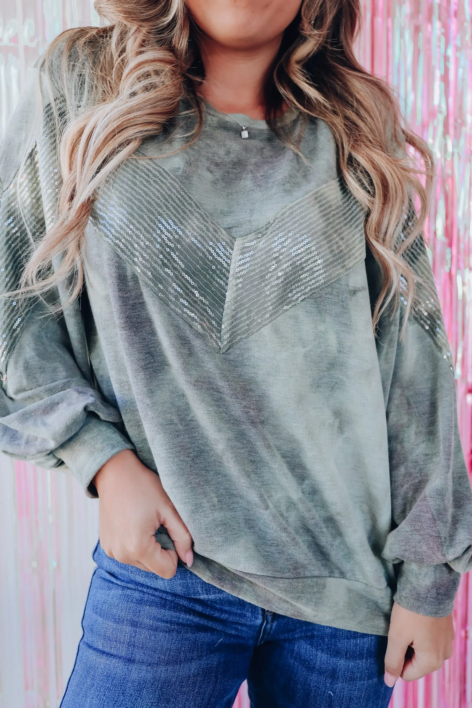 Chevron Sparkling Sweatshirt - Olive