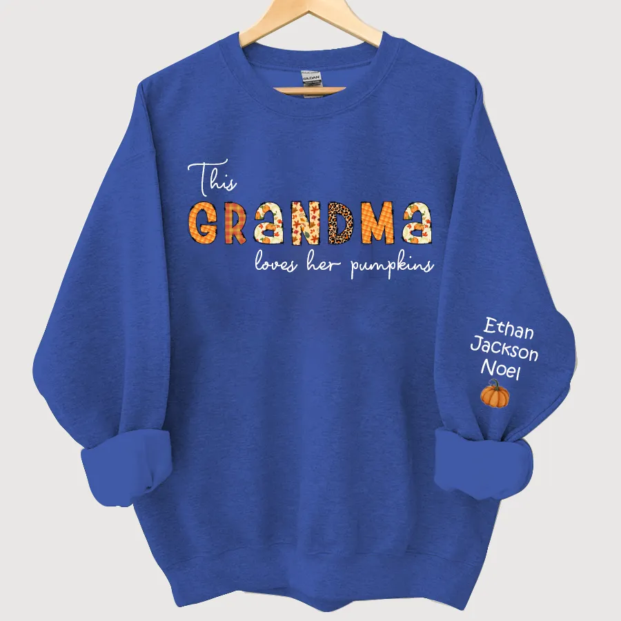 Customized Grandma Doodle Alphabet Pumpkins Kids Name Sweatshirt, Autumn Sweatshirt, Halloween Sweatshirt