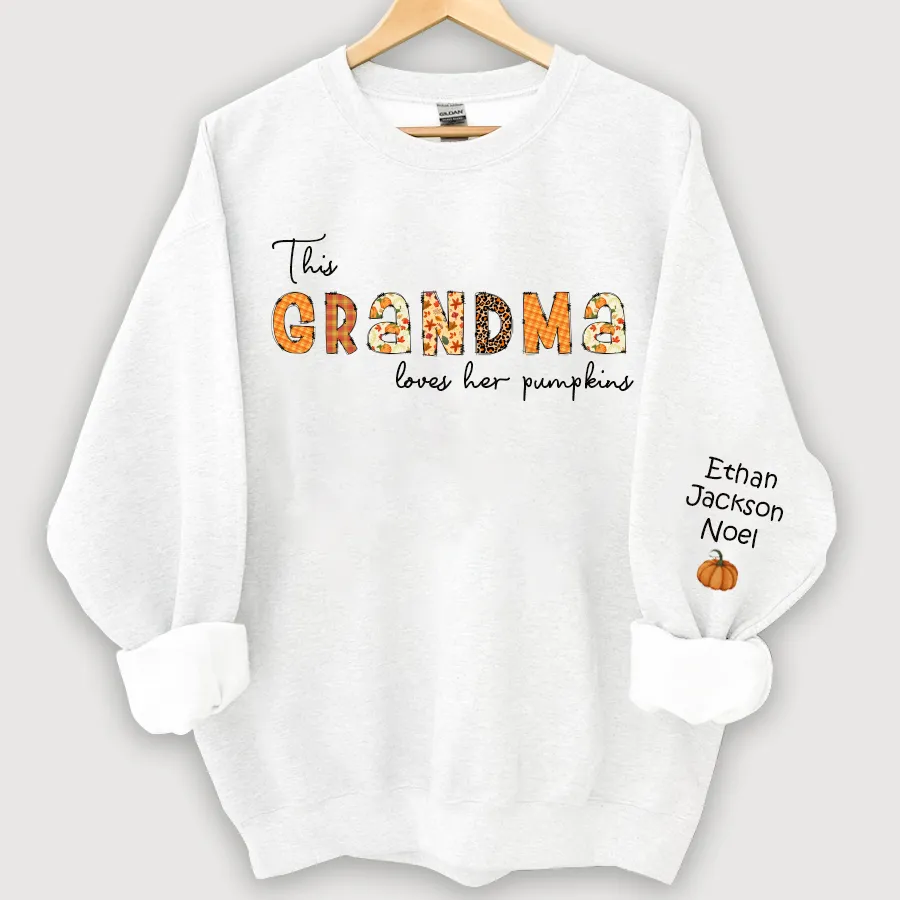 Customized Grandma Doodle Alphabet Pumpkins Kids Name Sweatshirt, Autumn Sweatshirt, Halloween Sweatshirt