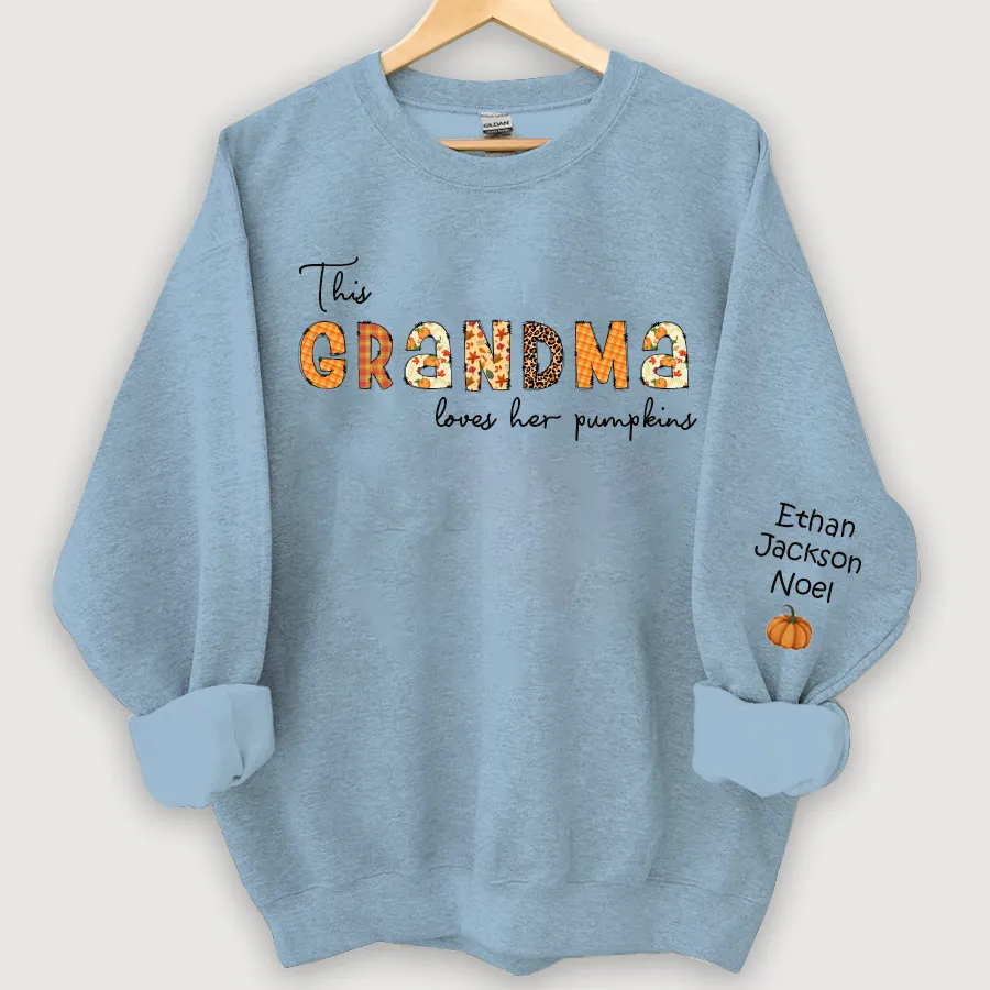 Customized Grandma Doodle Alphabet Pumpkins Kids Name Sweatshirt, Autumn Sweatshirt, Halloween Sweatshirt