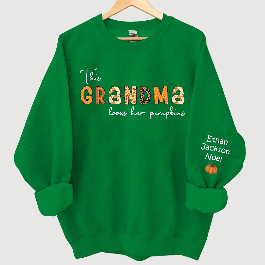 Customized Grandma Doodle Alphabet Pumpkins Kids Name Sweatshirt, Autumn Sweatshirt, Halloween Sweatshirt