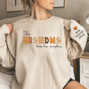 Customized Grandma Doodle Alphabet Pumpkins Kids Name Sweatshirt, Autumn Sweatshirt, Halloween Sweatshirt