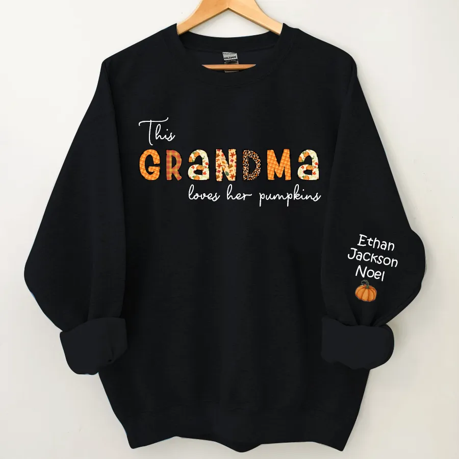 Customized Grandma Doodle Alphabet Pumpkins Kids Name Sweatshirt, Autumn Sweatshirt, Halloween Sweatshirt