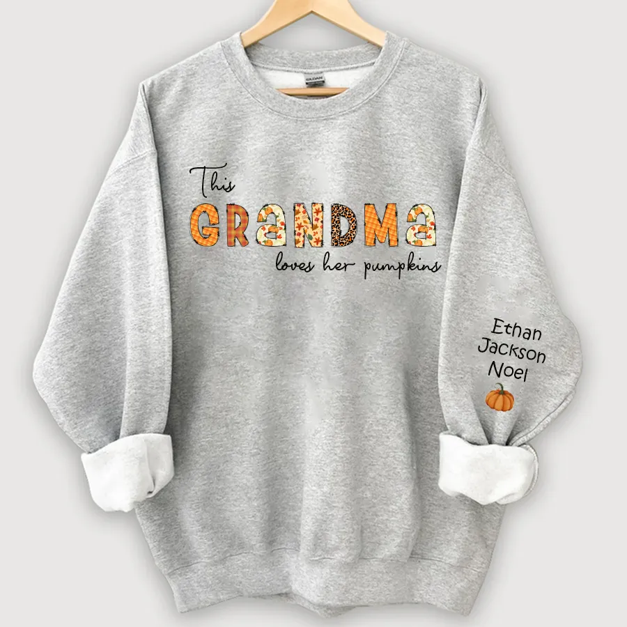 Customized Grandma Doodle Alphabet Pumpkins Kids Name Sweatshirt, Autumn Sweatshirt, Halloween Sweatshirt
