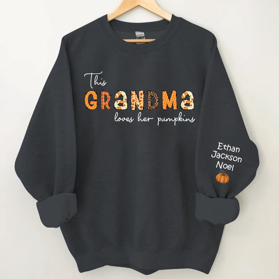 Customized Grandma Doodle Alphabet Pumpkins Kids Name Sweatshirt, Autumn Sweatshirt, Halloween Sweatshirt