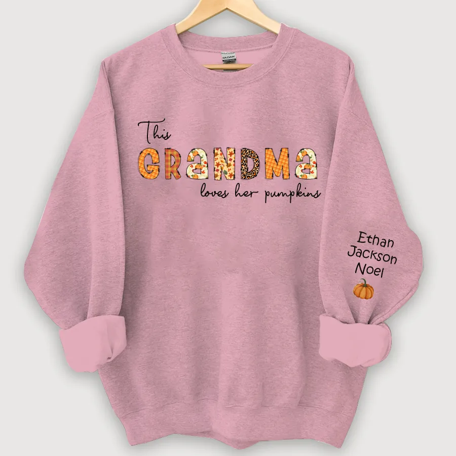 Customized Grandma Doodle Alphabet Pumpkins Kids Name Sweatshirt, Autumn Sweatshirt, Halloween Sweatshirt