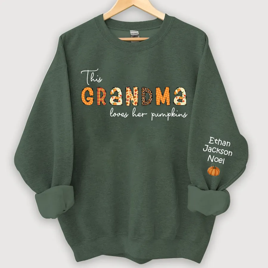 Customized Grandma Doodle Alphabet Pumpkins Kids Name Sweatshirt, Autumn Sweatshirt, Halloween Sweatshirt