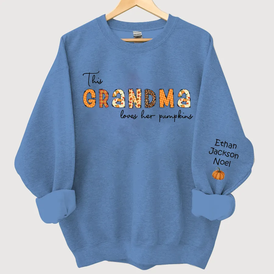Customized Grandma Doodle Alphabet Pumpkins Kids Name Sweatshirt, Autumn Sweatshirt, Halloween Sweatshirt