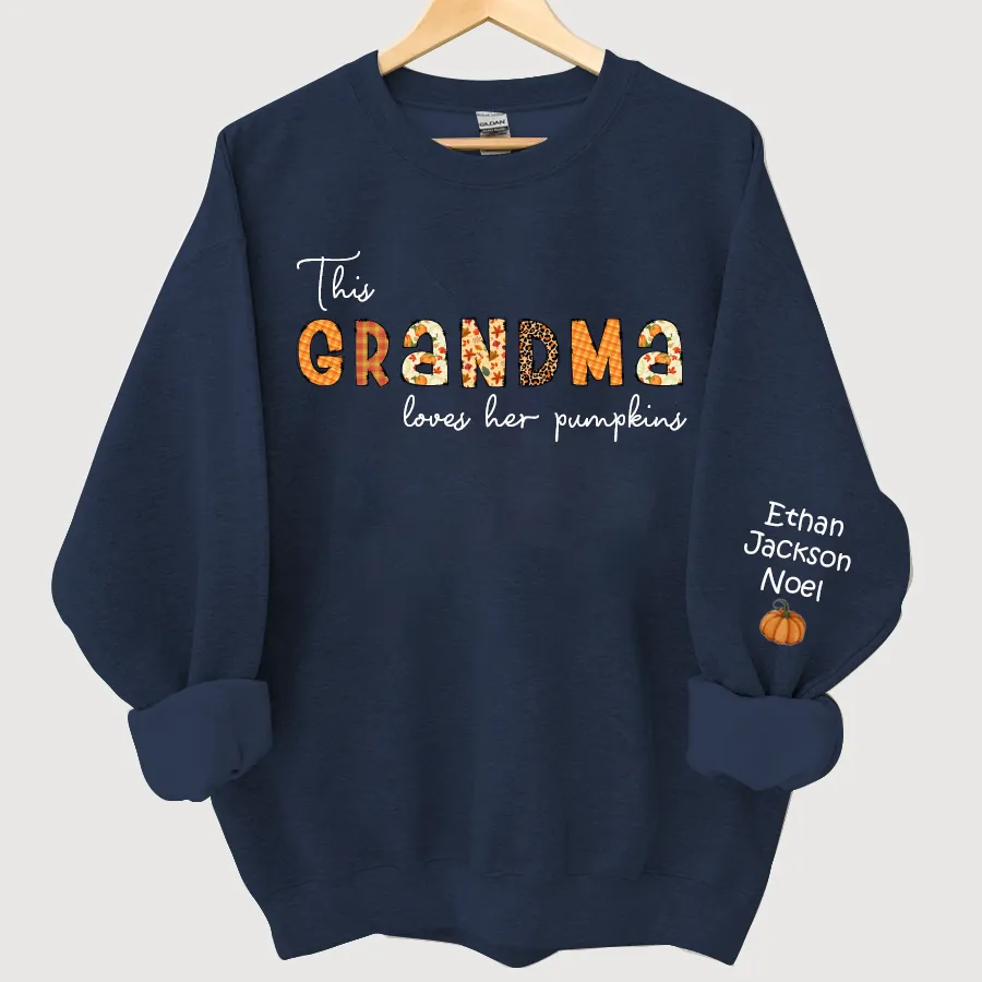 Customized Grandma Doodle Alphabet Pumpkins Kids Name Sweatshirt, Autumn Sweatshirt, Halloween Sweatshirt