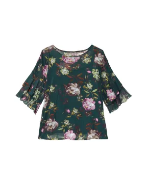 Dena Printed Mesh Blouse with Cami Lining | Forest Green / Purple
