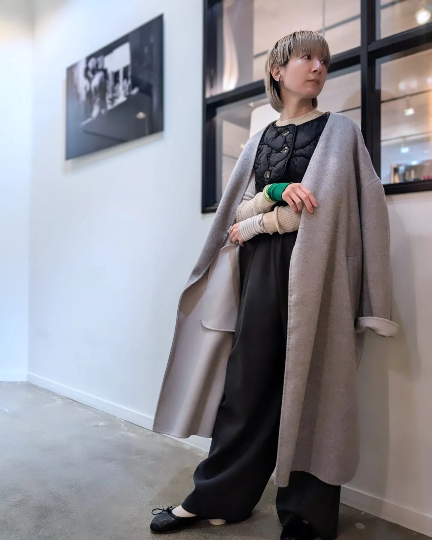 ENFOLD  ウールリバー　ノーカラーワイドコート