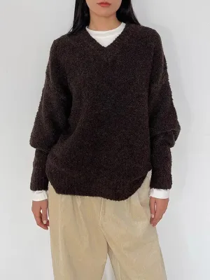 European Goods High-end Wool Blend Sweater Women Fall Winter Loose Soft  V-neck Bottom Sweater High-grade Knit Sweater C-310
