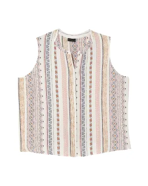 Fiona Tencel & Button Tank | Ivory / Red