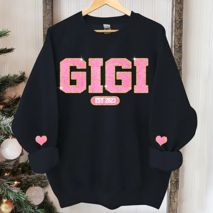 Glitter Pink Custom Name Gigi Mimi Nana Grandma Est And Kids Sweatshirt, Idea Gift for Valentine's Day