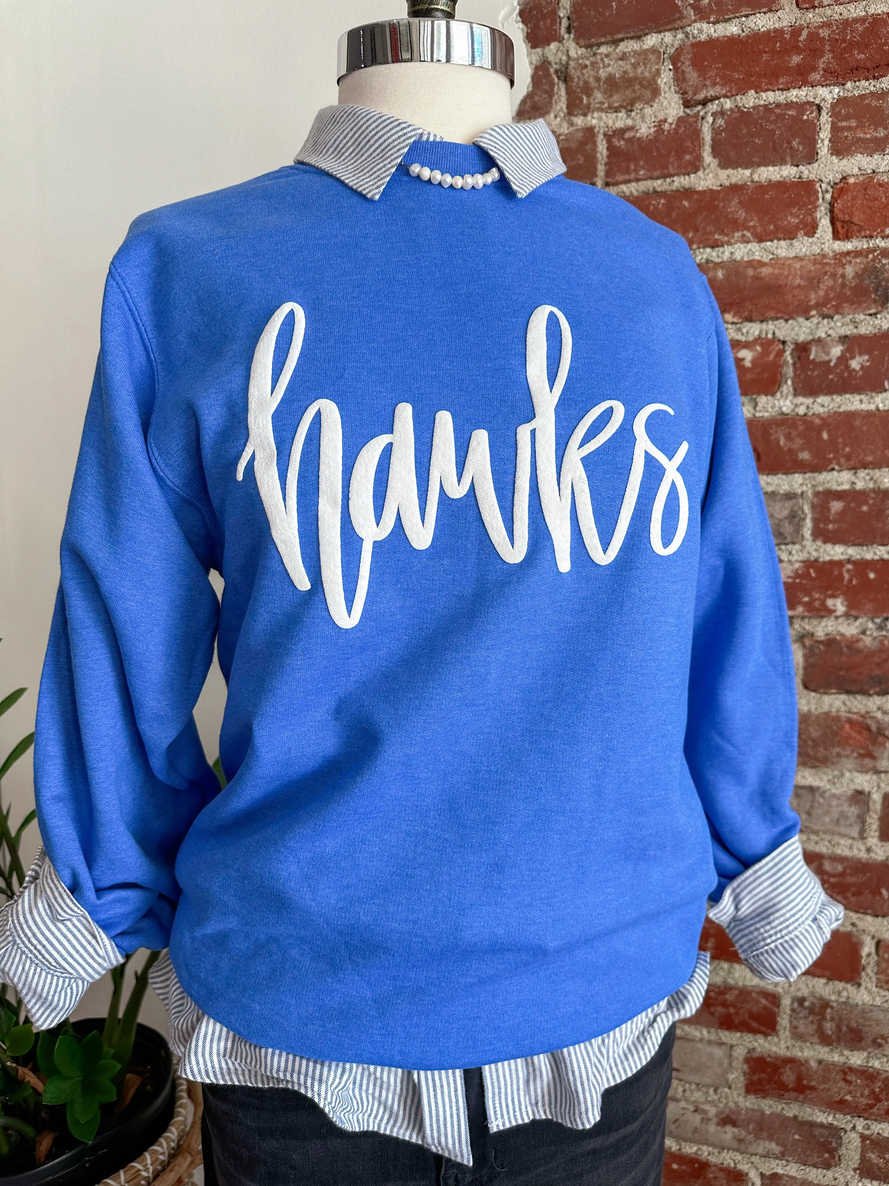 Hawk Hand Lettered Puff Sweatshirt - Royal Blue
