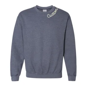 Heather Navy Blue Custom Embroidered Crewneck Sweatshirt - Personalized Chain Stitch