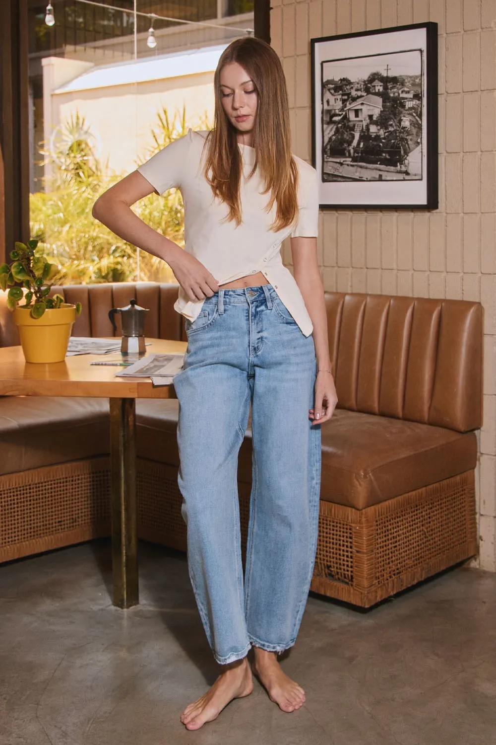 Hi Rise Barrel Denim - Suave