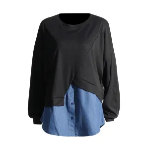 Hit Color Casual Sweatshirts For Women Round Neck Long Sleeve Loose Vintage Sweatshirt Female Fashion Clothing 2023