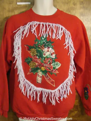 Home Crafted Candycane and Fringe Tacky Christmas Sweatshirt
