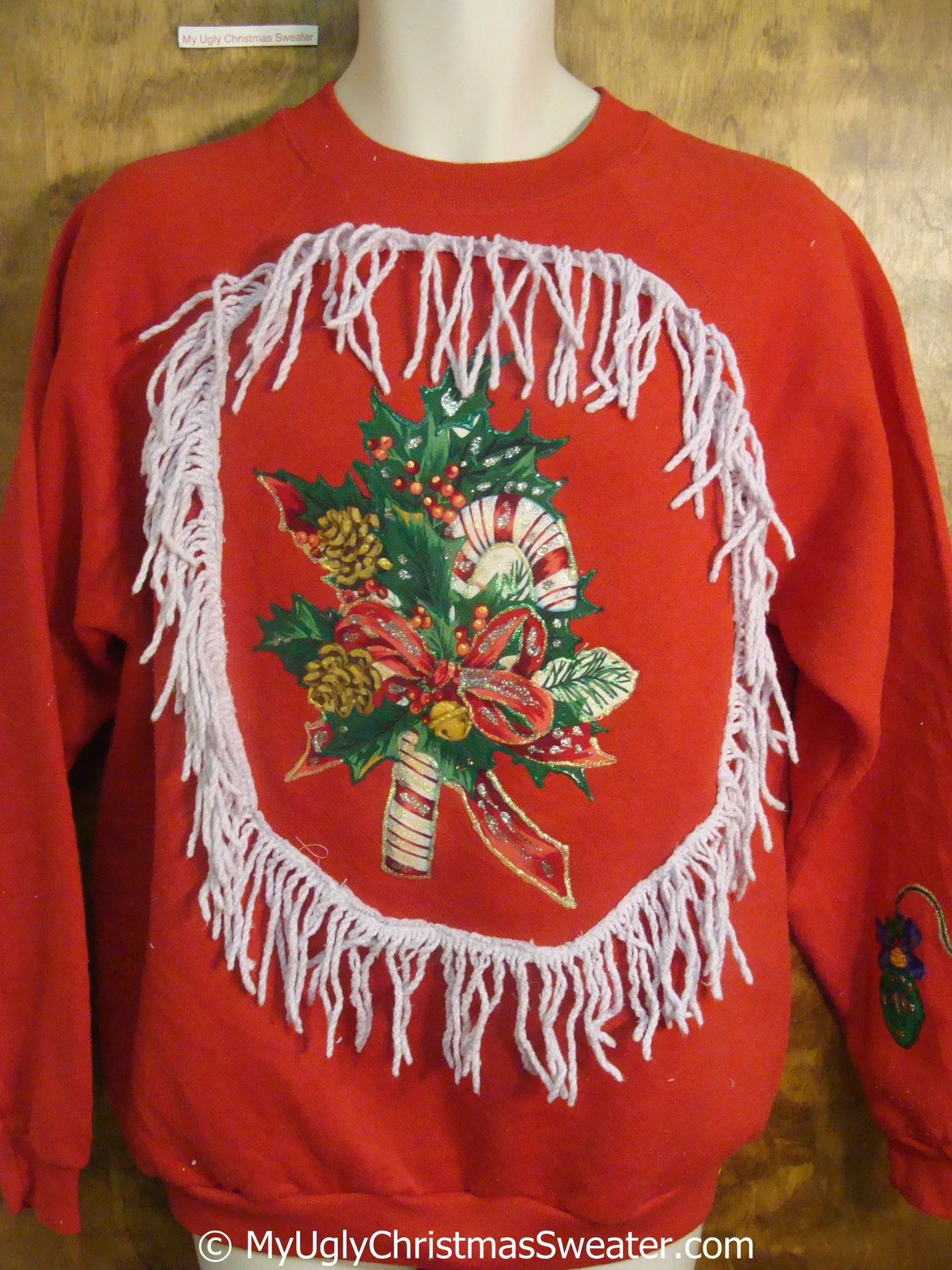 Home Crafted Candycane and Fringe Tacky Christmas Sweatshirt