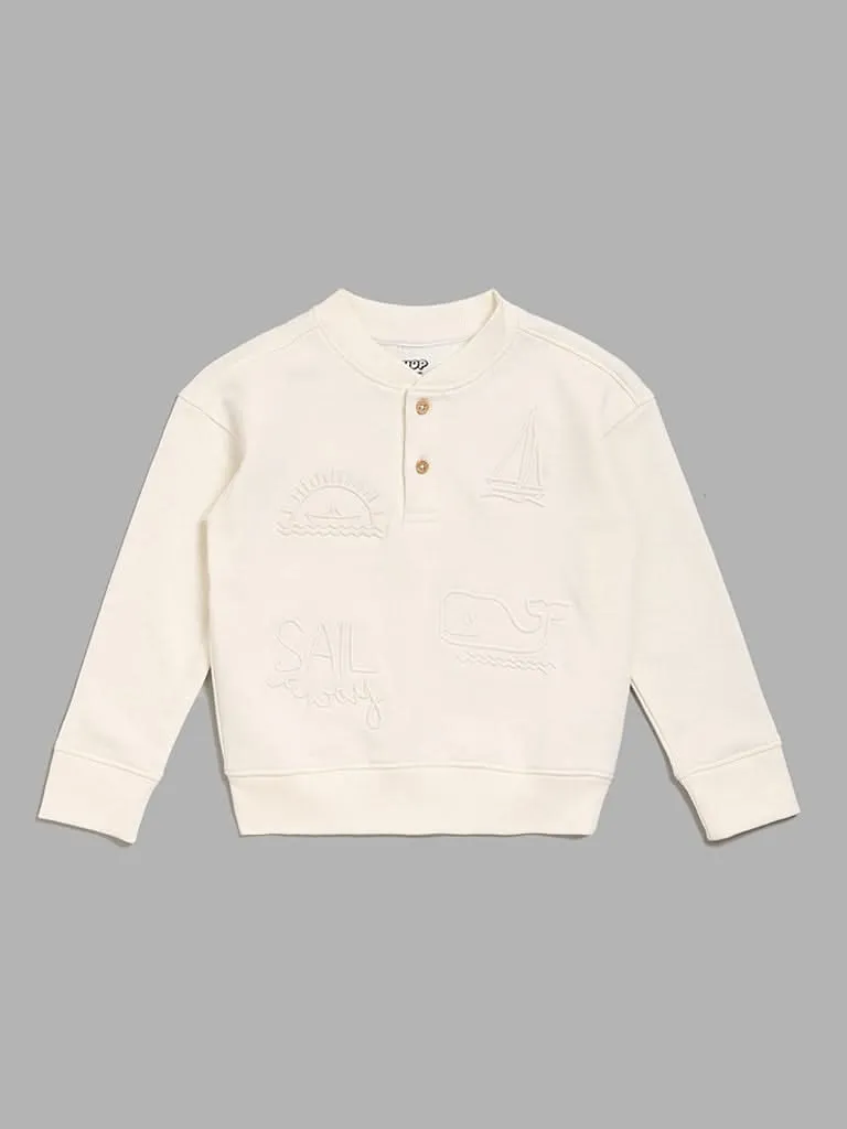 HOP Kids Sea Theme Embroidered Cream Sweatshirt