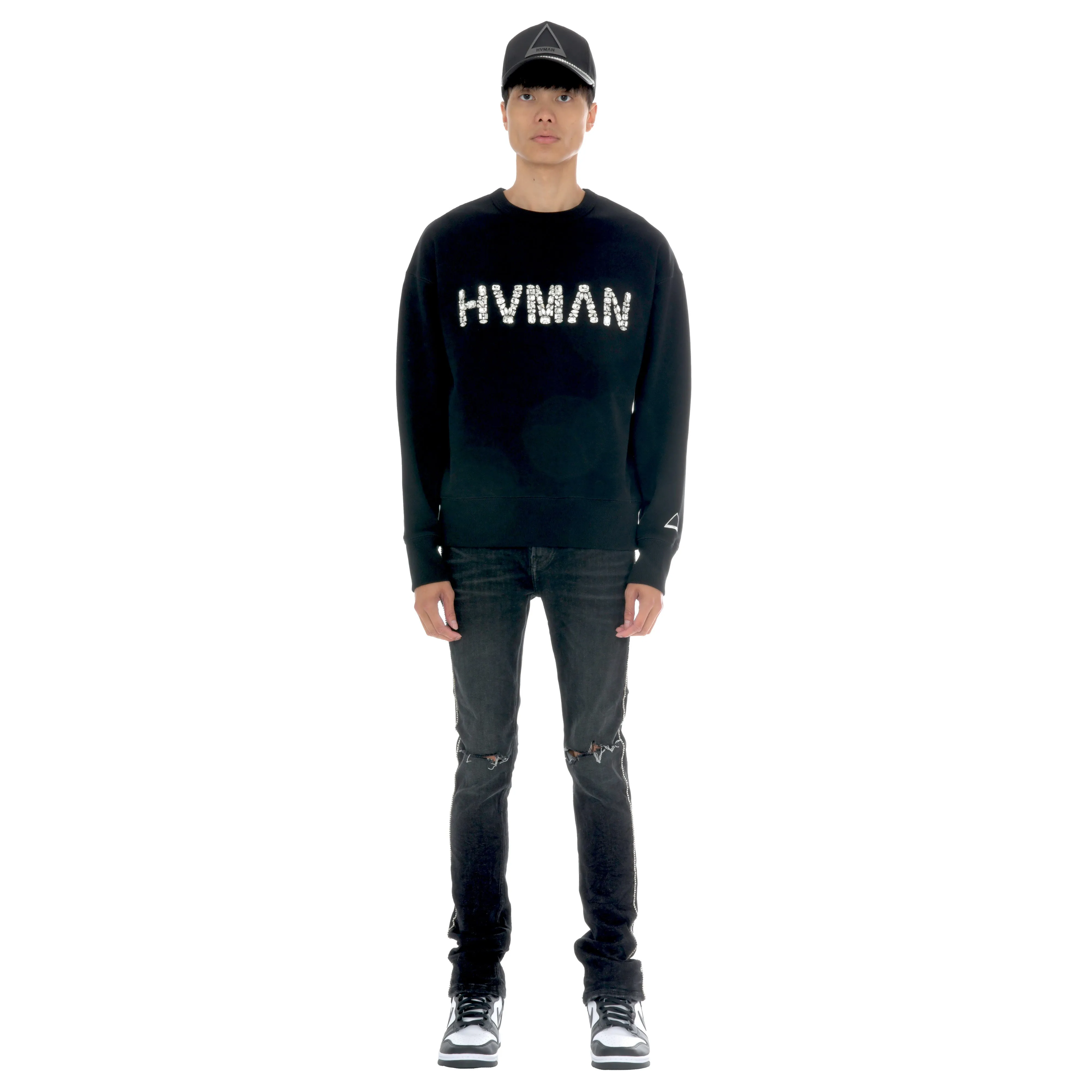 HVMAN CRYSTAL CREW SWEATSHIRT IN BLACK