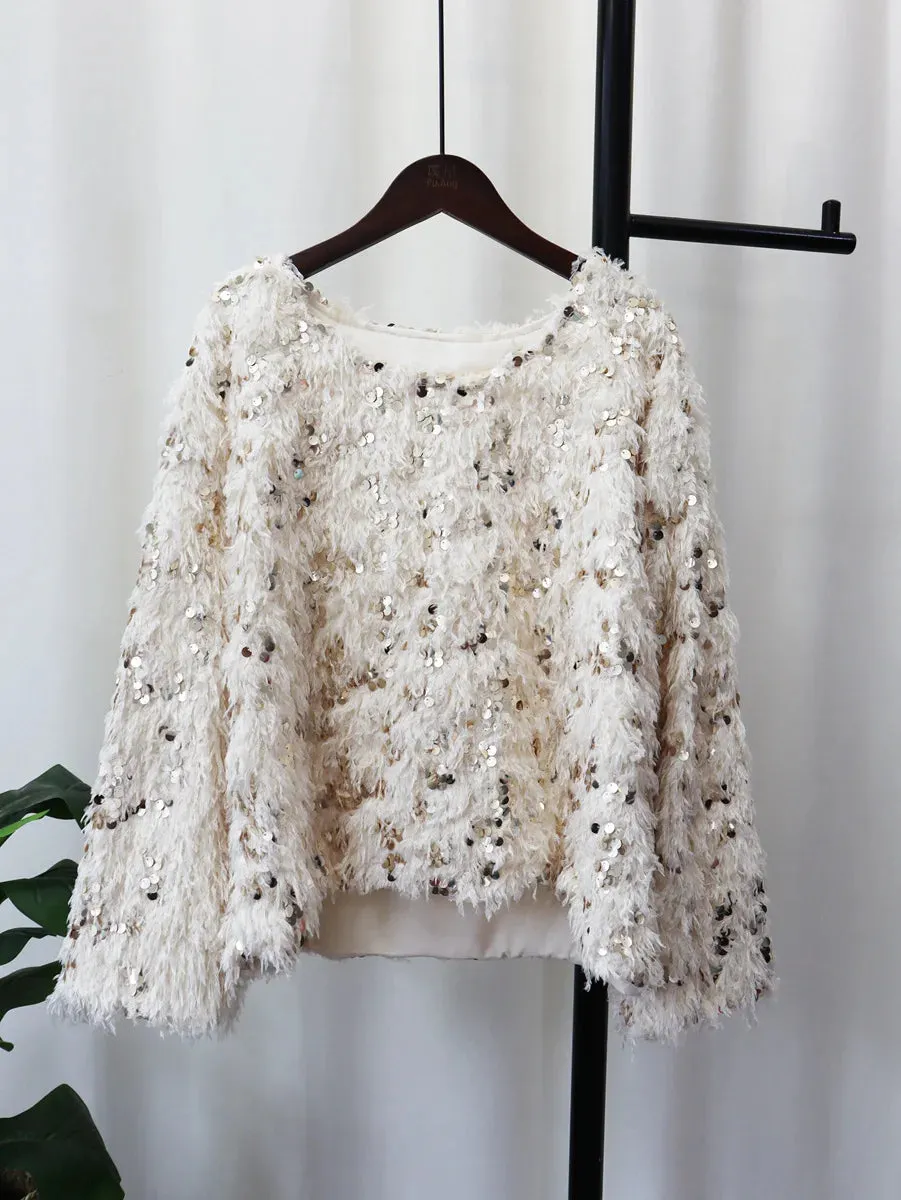 Knitted Tassel Women Pullover Sweater Solid Color Long Sleeve O-Neck Short Party Fringe Sweaters Female Streetwear C-301