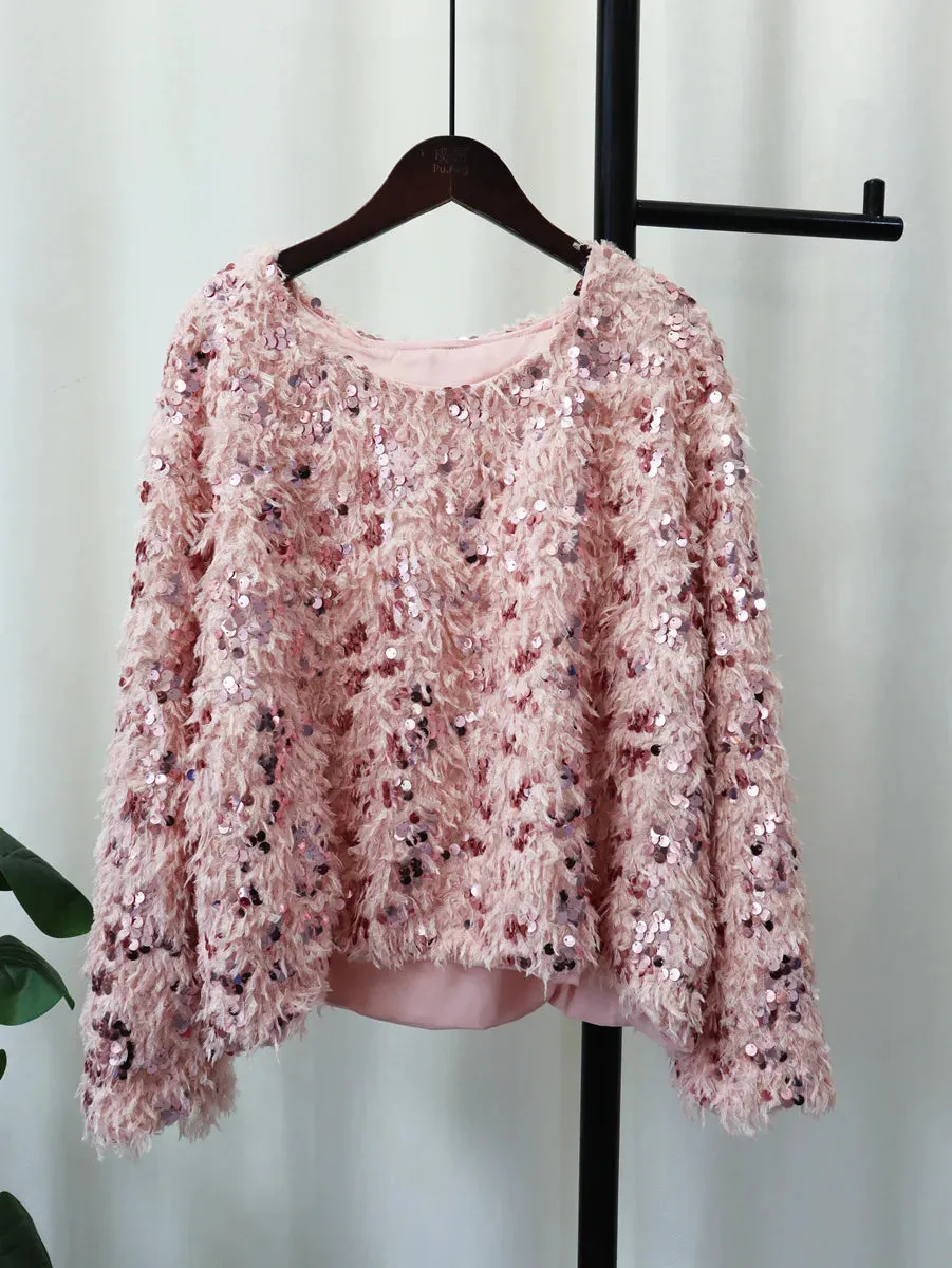 Knitted Tassel Women Pullover Sweater Solid Color Long Sleeve O-Neck Short Party Fringe Sweaters Female Streetwear C-301