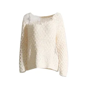 Knitting Solid Sweater For Women Round Neck Long Sleeve Hollow Out Loose Sweater Female Fashion Style Clothing