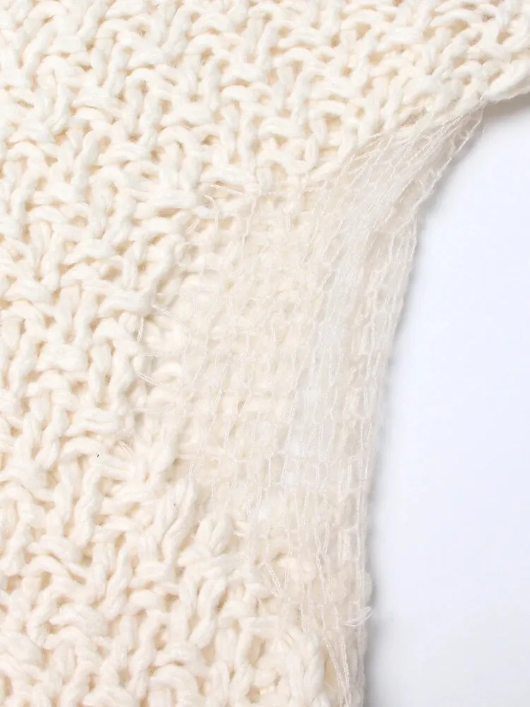 Knitting Solid Sweater For Women Round Neck Long Sleeve Hollow Out Loose Sweater Female Fashion Style Clothing