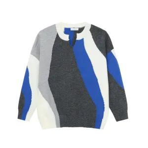 Korean Style Men's Sweater Casual Contrst Color Patchwork V-neck Pullover Trendy Male Clothing Fashion Autumn 9C7033