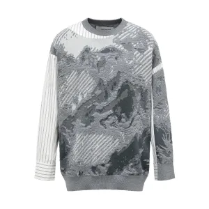 Landscape Painting Jacquard Jumper 'Grey'