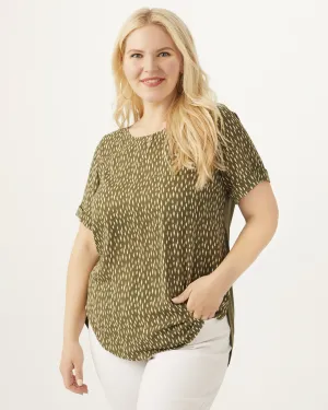 Leslie High-Low Hem Printed Top | Kelly Green / White