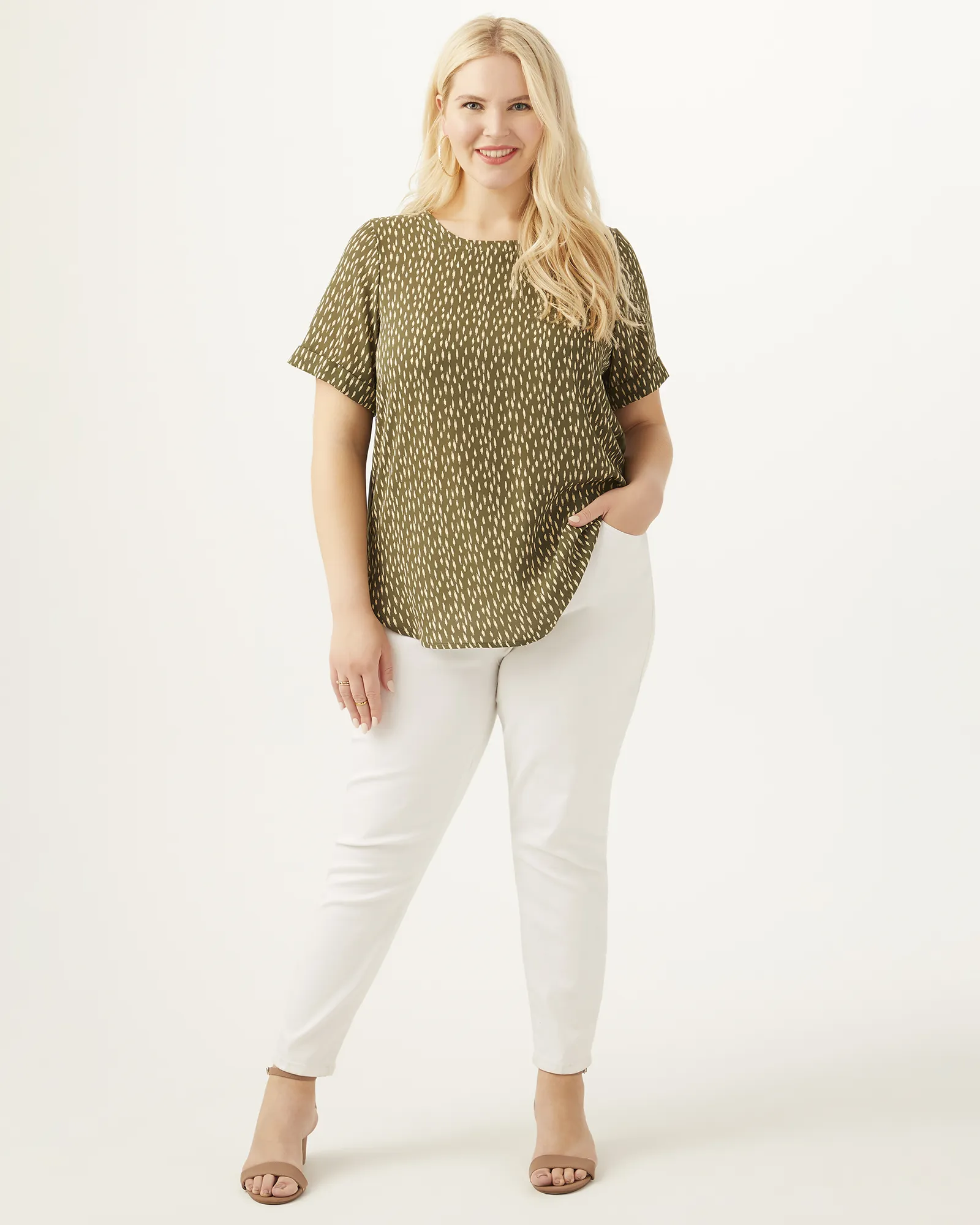 Leslie High-Low Hem Printed Top | Kelly Green / White