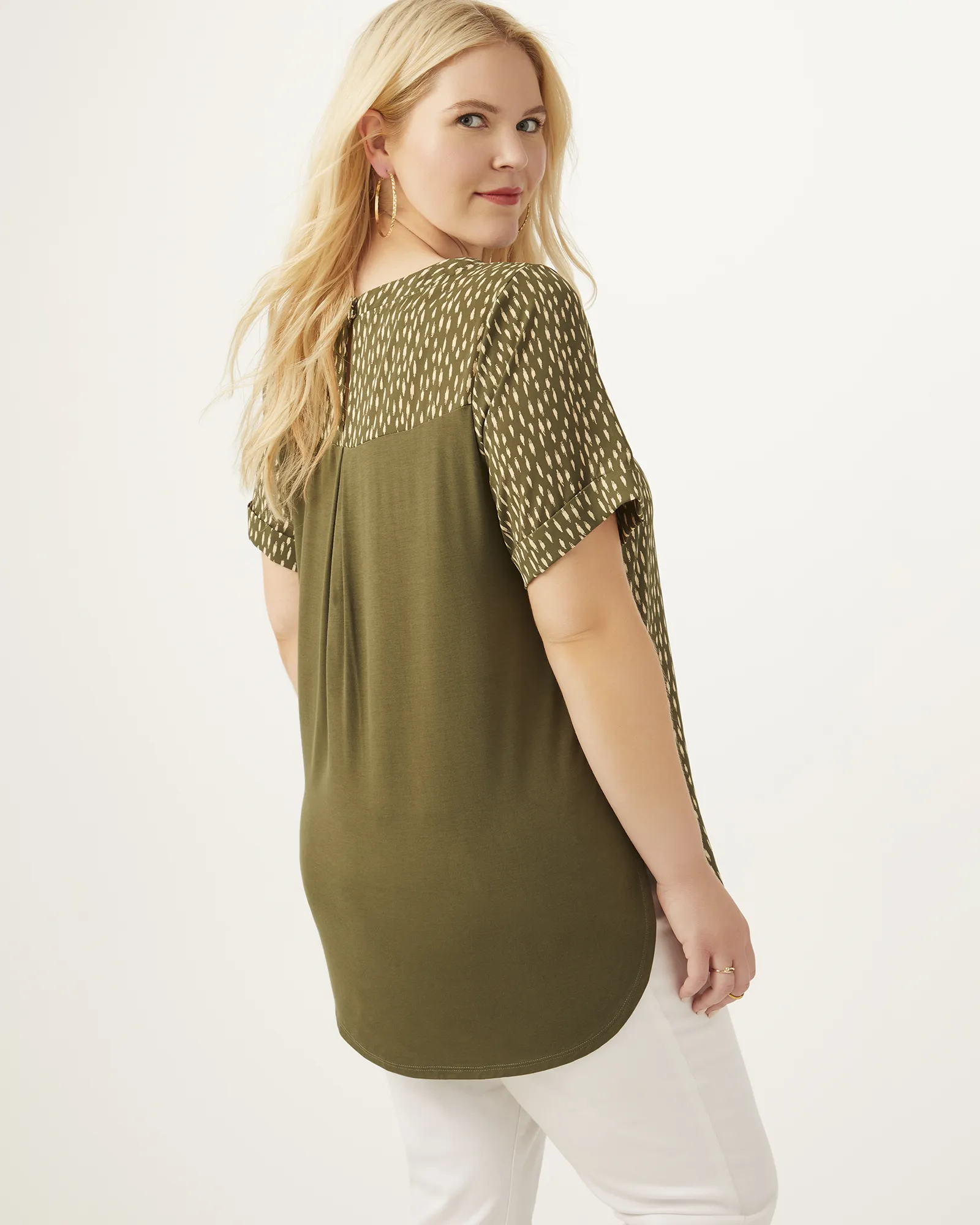 Leslie High-Low Hem Printed Top | Kelly Green / White