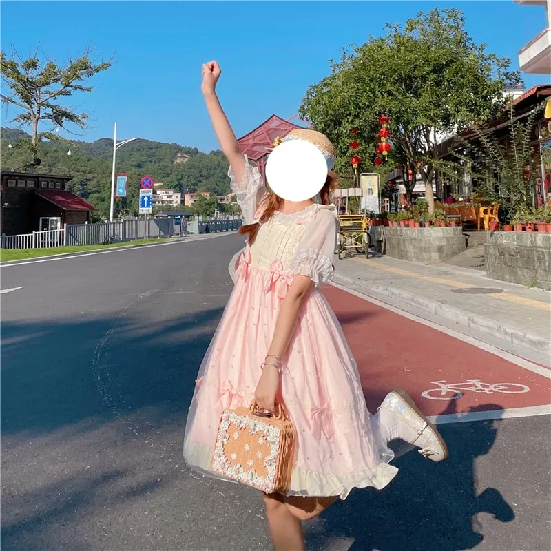 Lolita Mesh Ruffles Flare Sleeved Dress