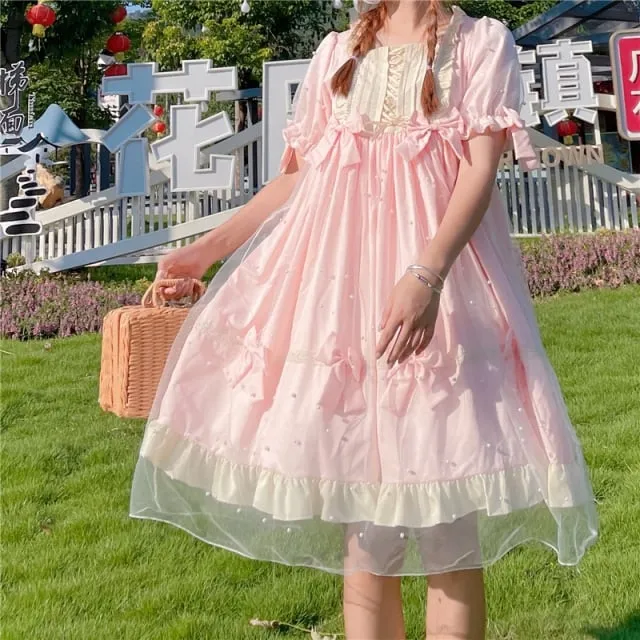Lolita Mesh Ruffles Flare Sleeved Dress