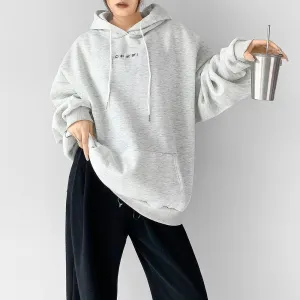 Loose Streetwear Sweatshirt For Women Hooded Collar Long Sleeve Drawstring Sweatshirts Female Autumn Clothing Style