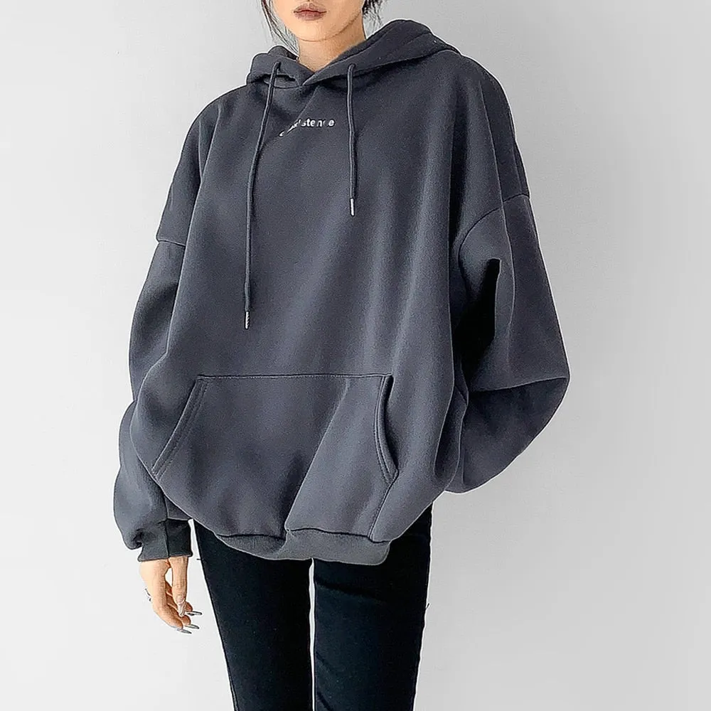 Loose Streetwear Sweatshirt For Women Hooded Collar Long Sleeve Drawstring Sweatshirts Female Autumn Clothing Style