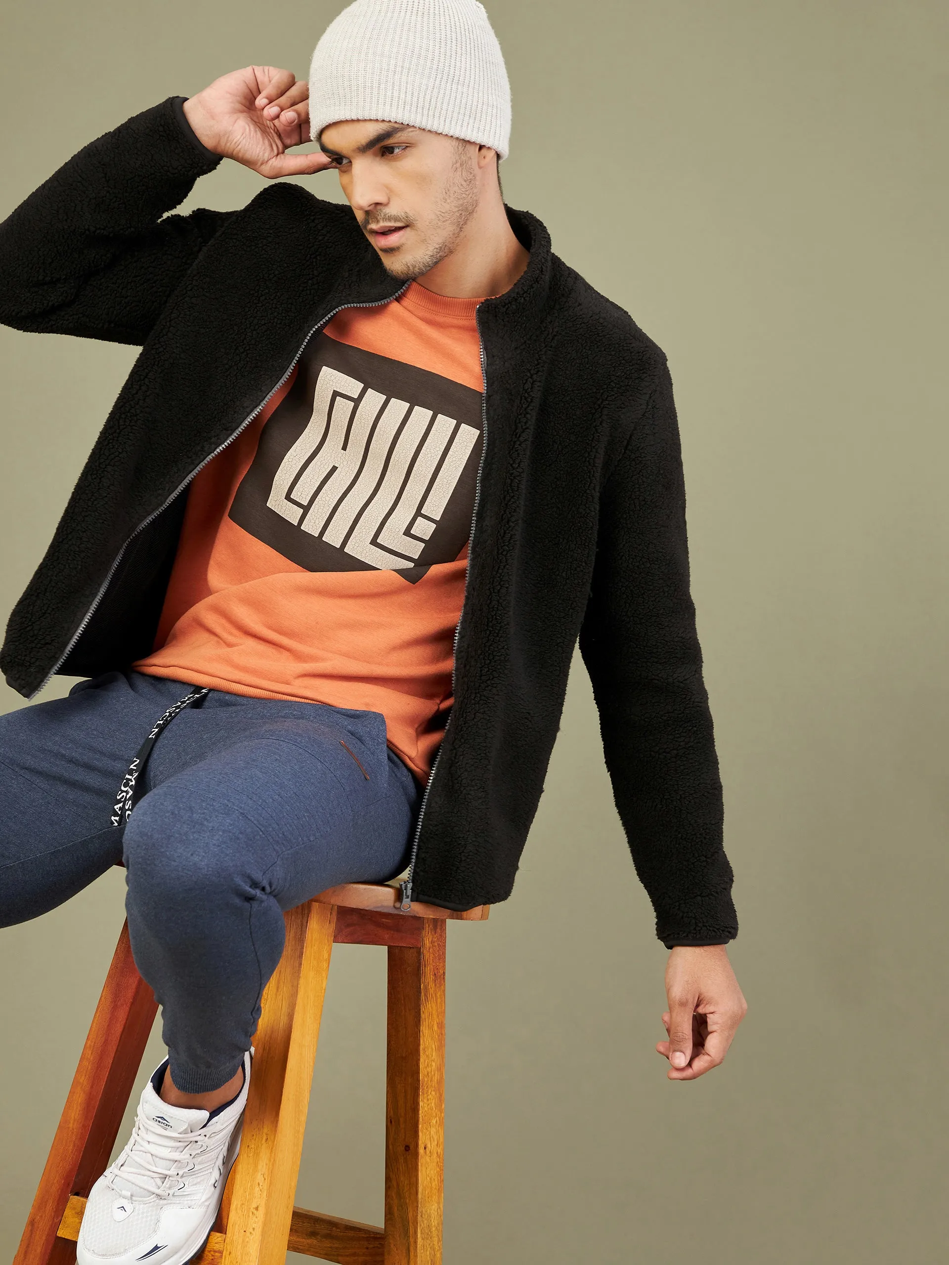 Men's Black Fur Zipper Sweatshirt - LYUSH-MASCLN