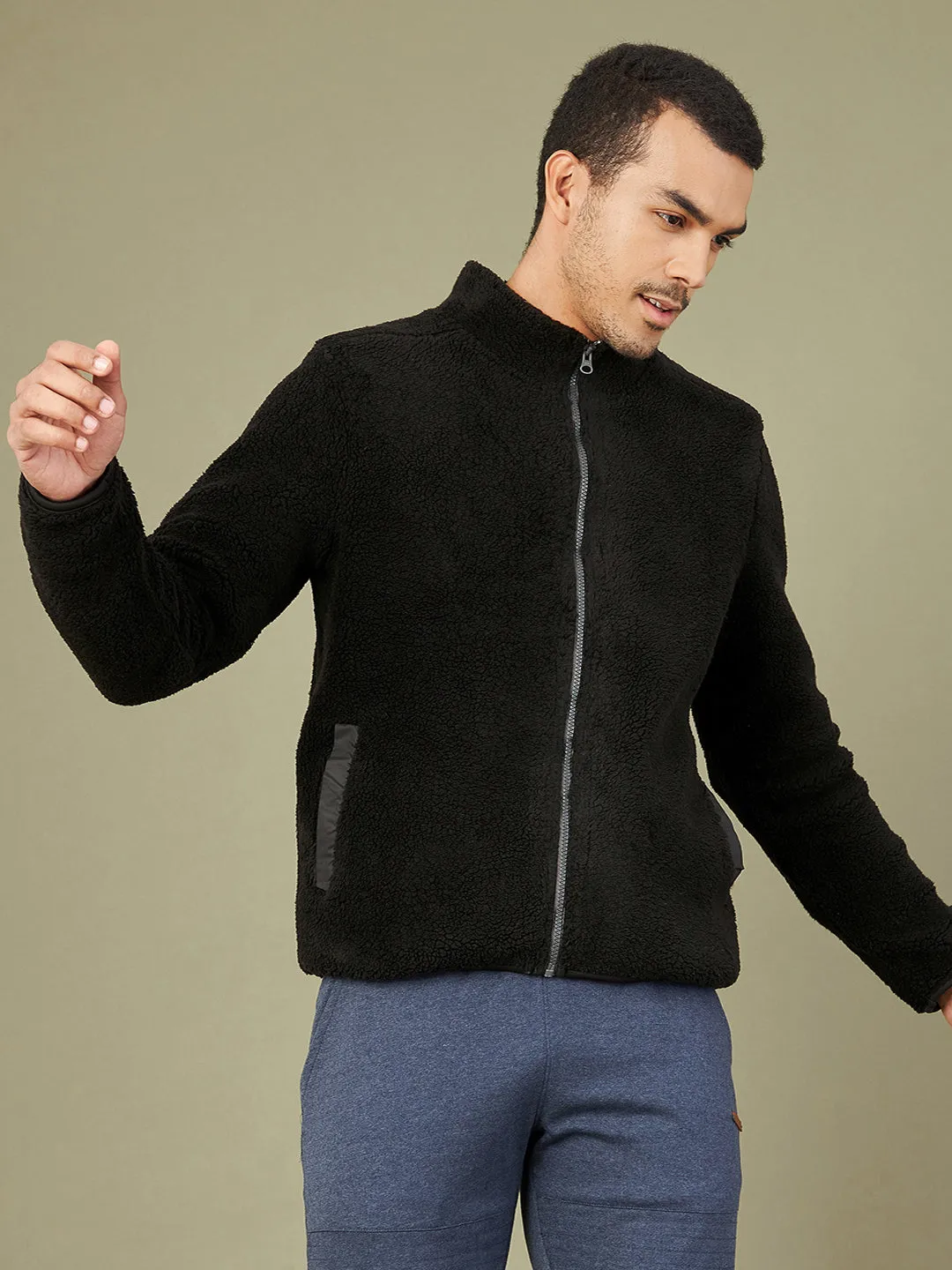 Men's Black Fur Zipper Sweatshirt - LYUSH-MASCLN