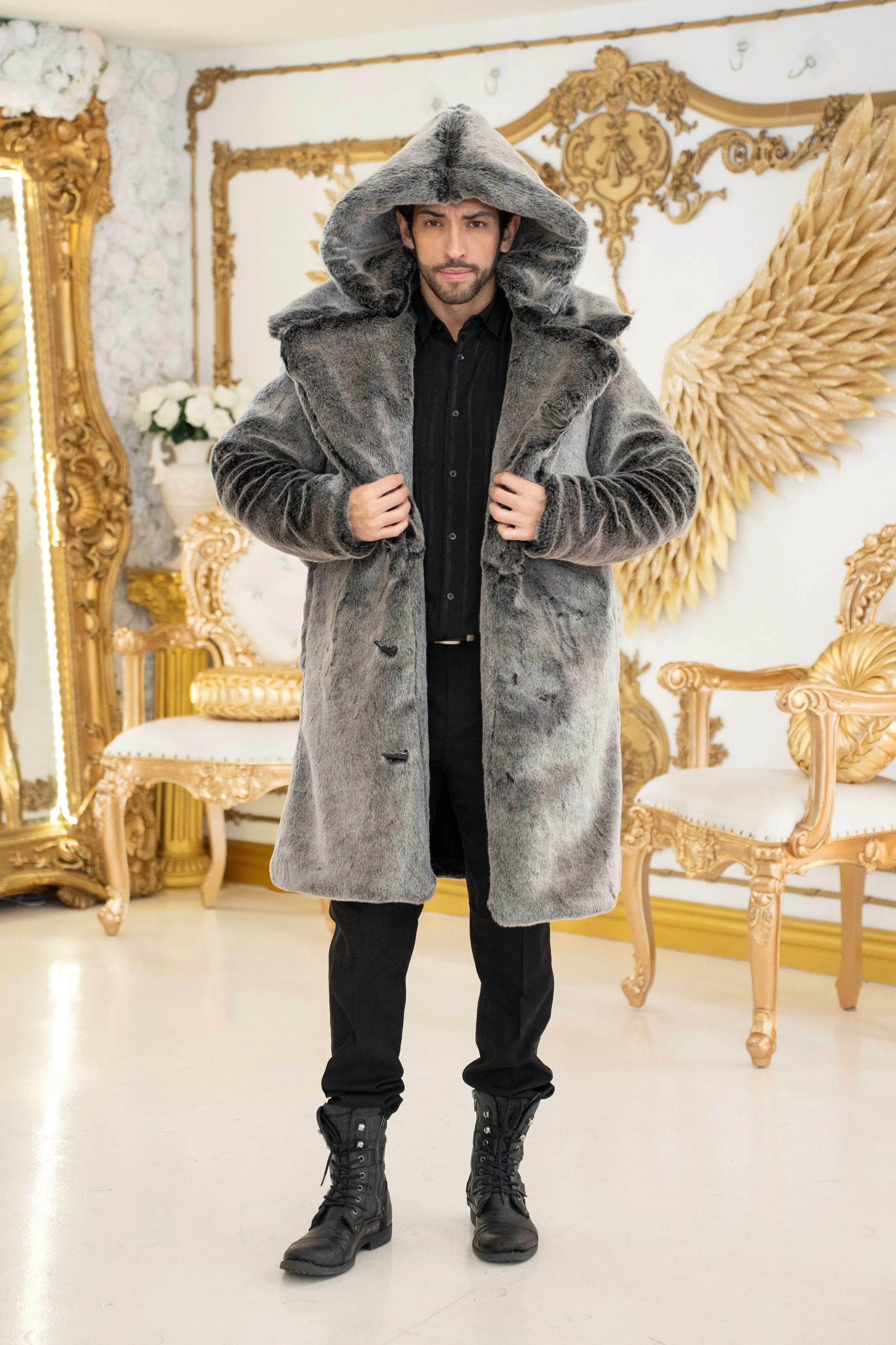 Men's Dutch Snap off Hood Coat  in "Silver Jaguar" STOCK
