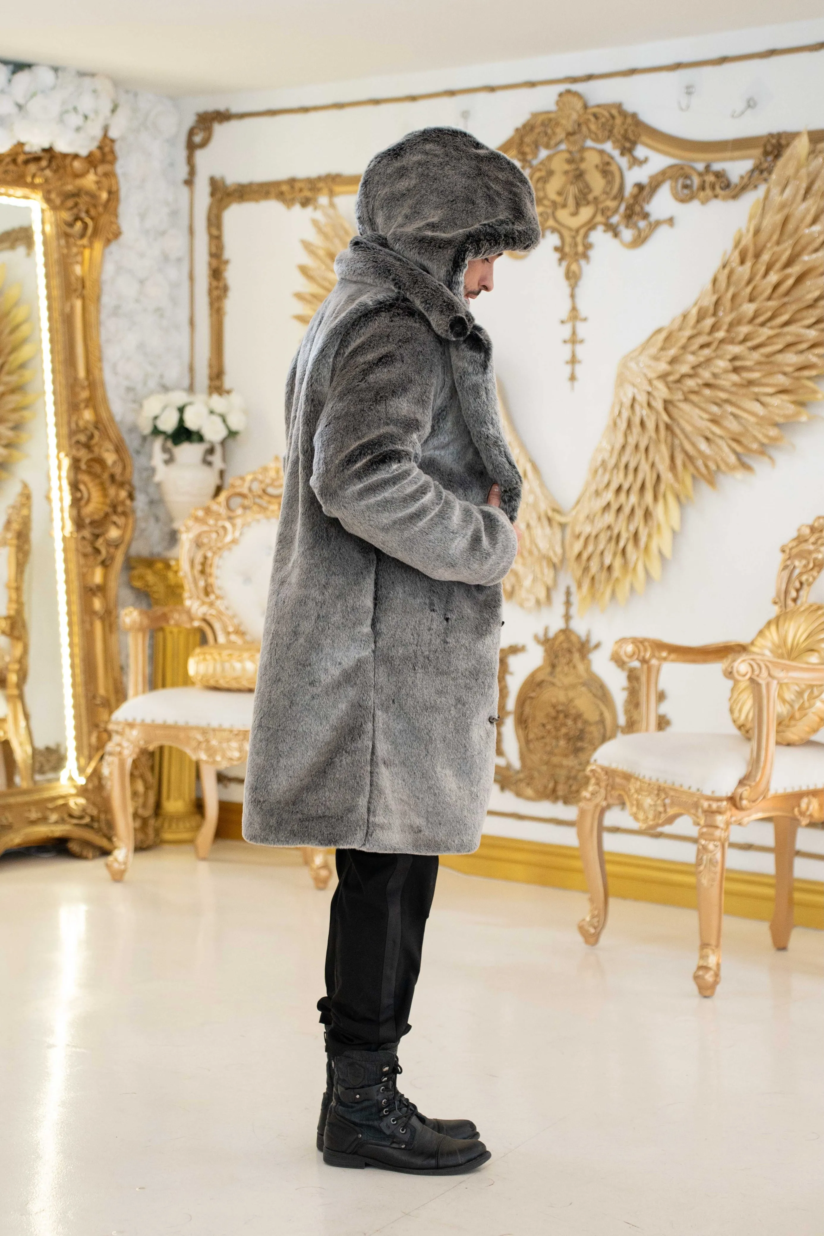 Men's Dutch Snap off Hood Coat  in "Silver Jaguar" STOCK