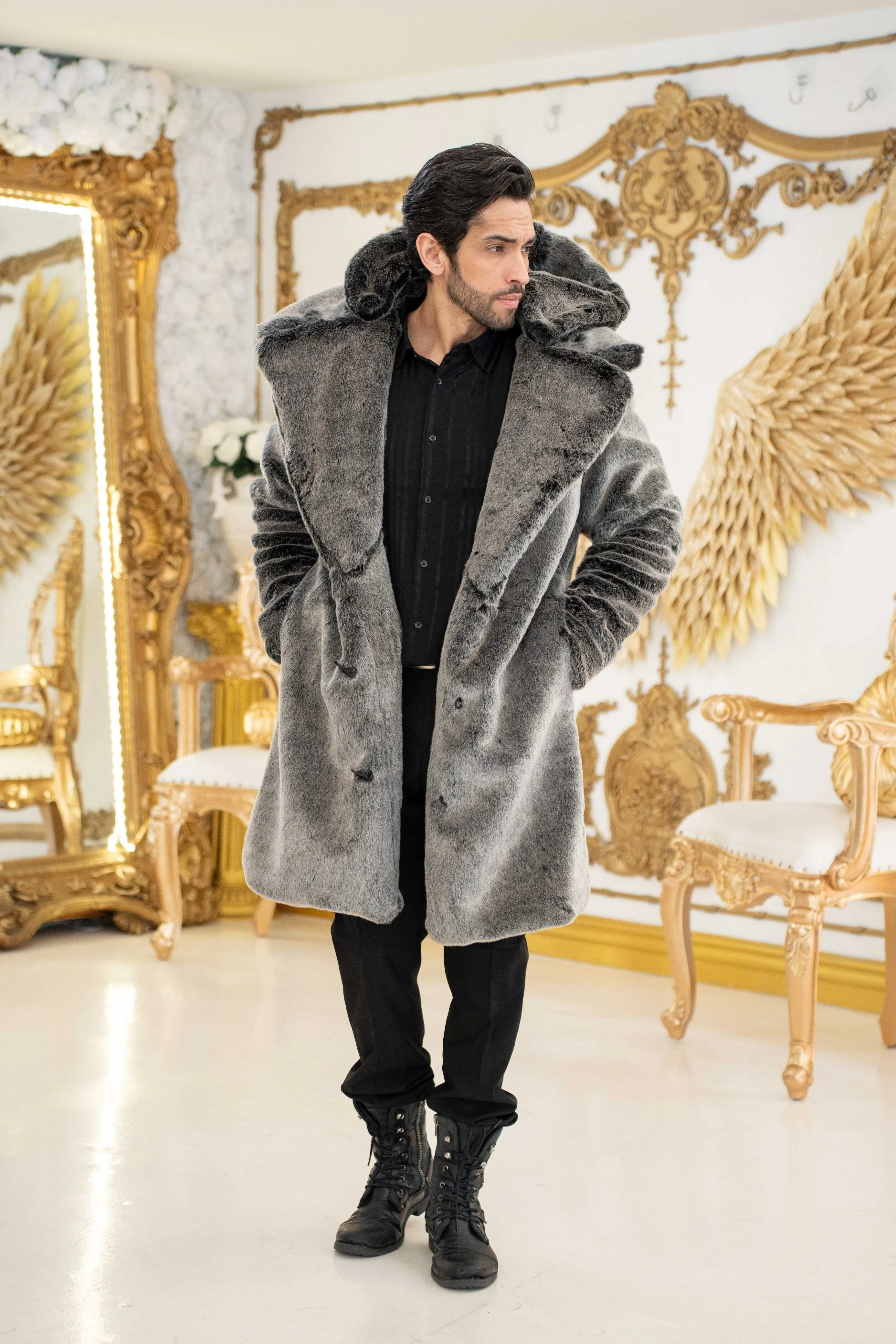 Men's Dutch Snap off Hood Coat  in "Silver Jaguar" STOCK