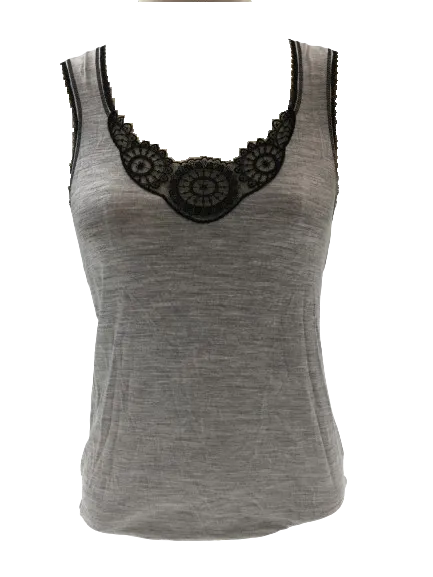 MERINO SKINS Ladies Dianthe Tank Top Thermal Merino Wool Rich Thermals - Soft Grey Marle