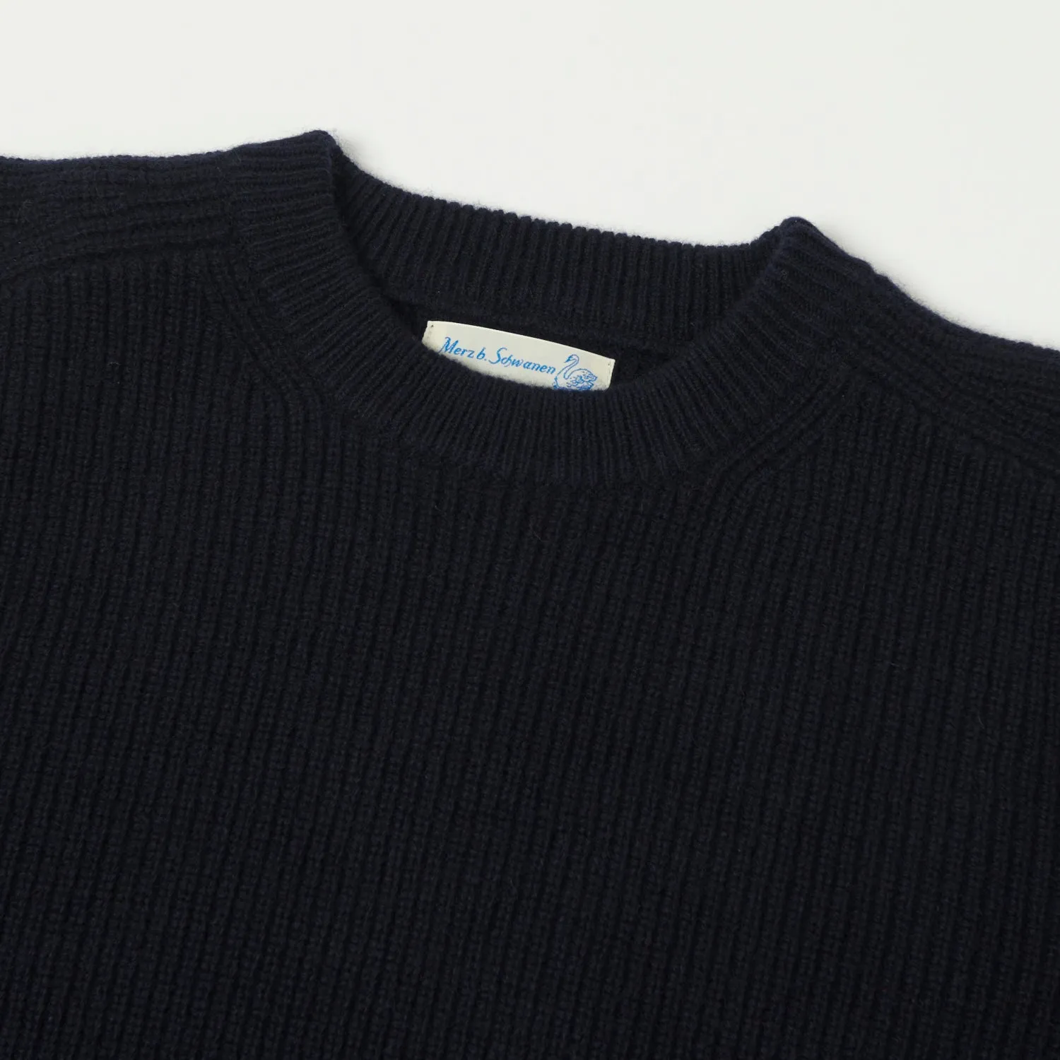 Merz b. Schwanen LOCC02 Ribbed Knit Crew Neck Pullover - Dark Navy